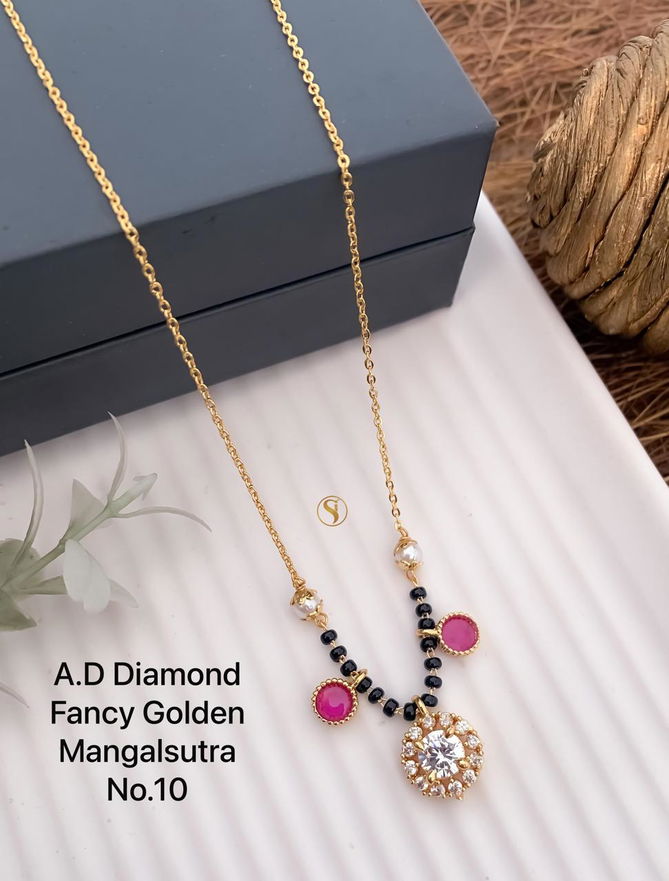 3 AD Diamond Daily Wear Golden Fancy Mangalsutra Wholesale Price In Surat
